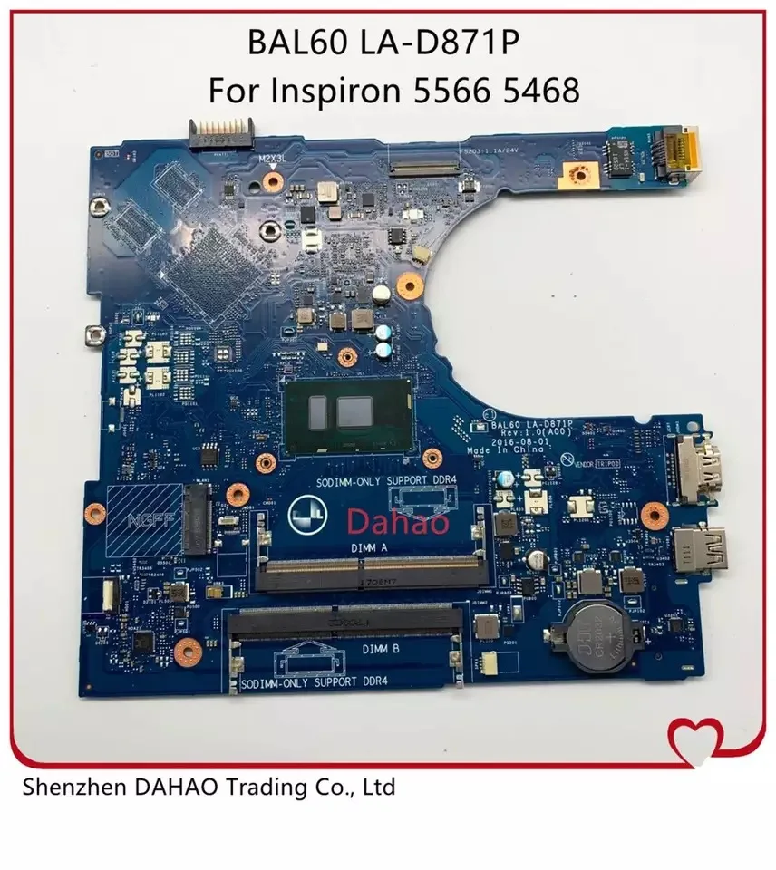 

CN-0KCKCP 0KCKCP KCKCP For DELL Inspirin 5466 5566 5768 5568 5468 Laptop motherboard BAL60 LA-D871P Mainboard W/ i3-6006U TestOK