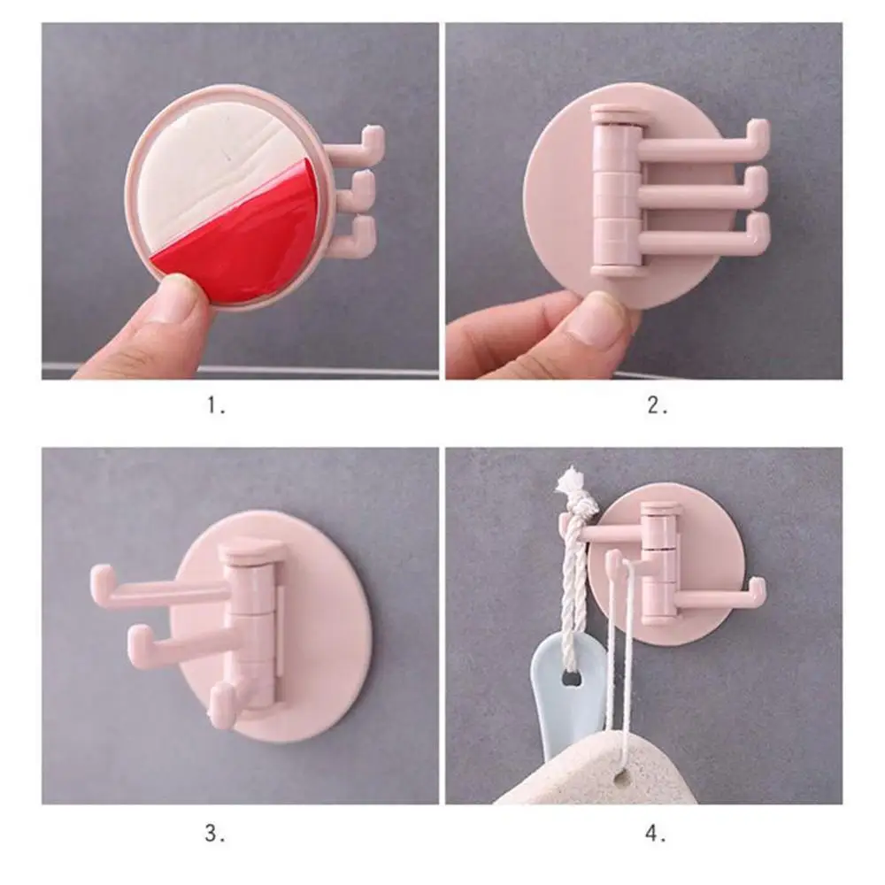

3 Branch Seamless Adhesive Hook Rotatable Strong Bearing Hanging Kitchen ABS Hooks Wall Bathroom Creative Stick Hook E1A7
