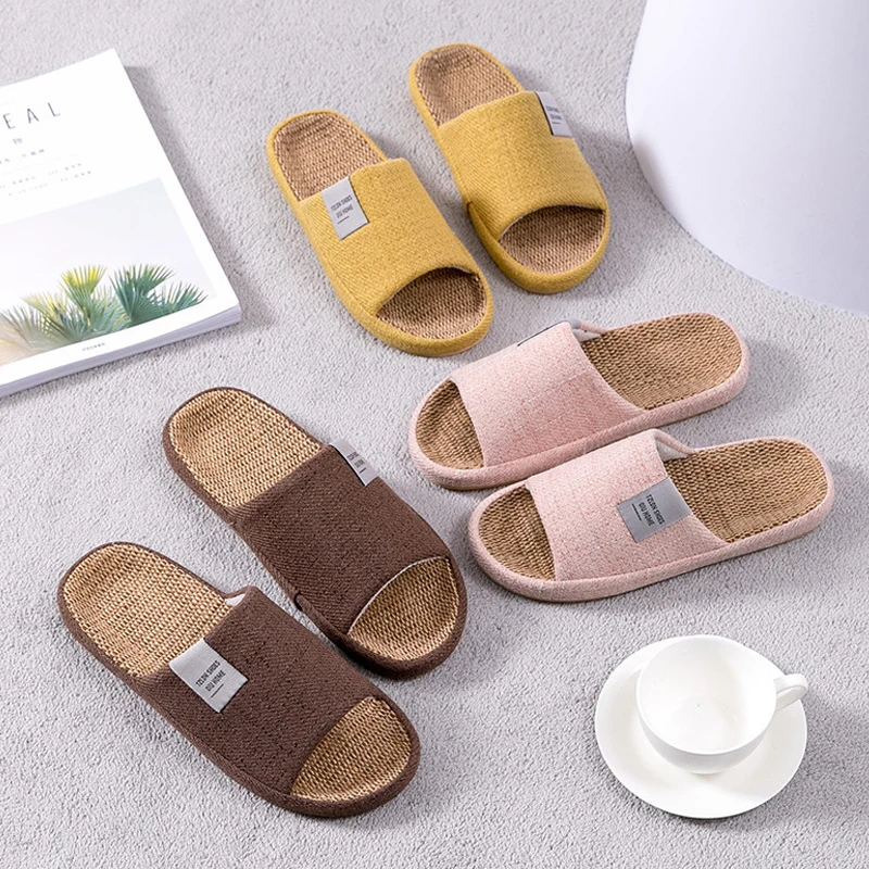 breathable flax slippers women men indoor mute slipper anti slip lovers house floor shoes soft ladies summer home slides free global shipping