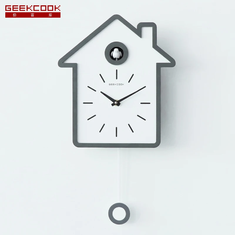

Minimalistic Nordic Wall Clock with Pendulum Modern Design Wall Watch Living Room White Cuckoo Relogio Cuco Decoration SS50WC
