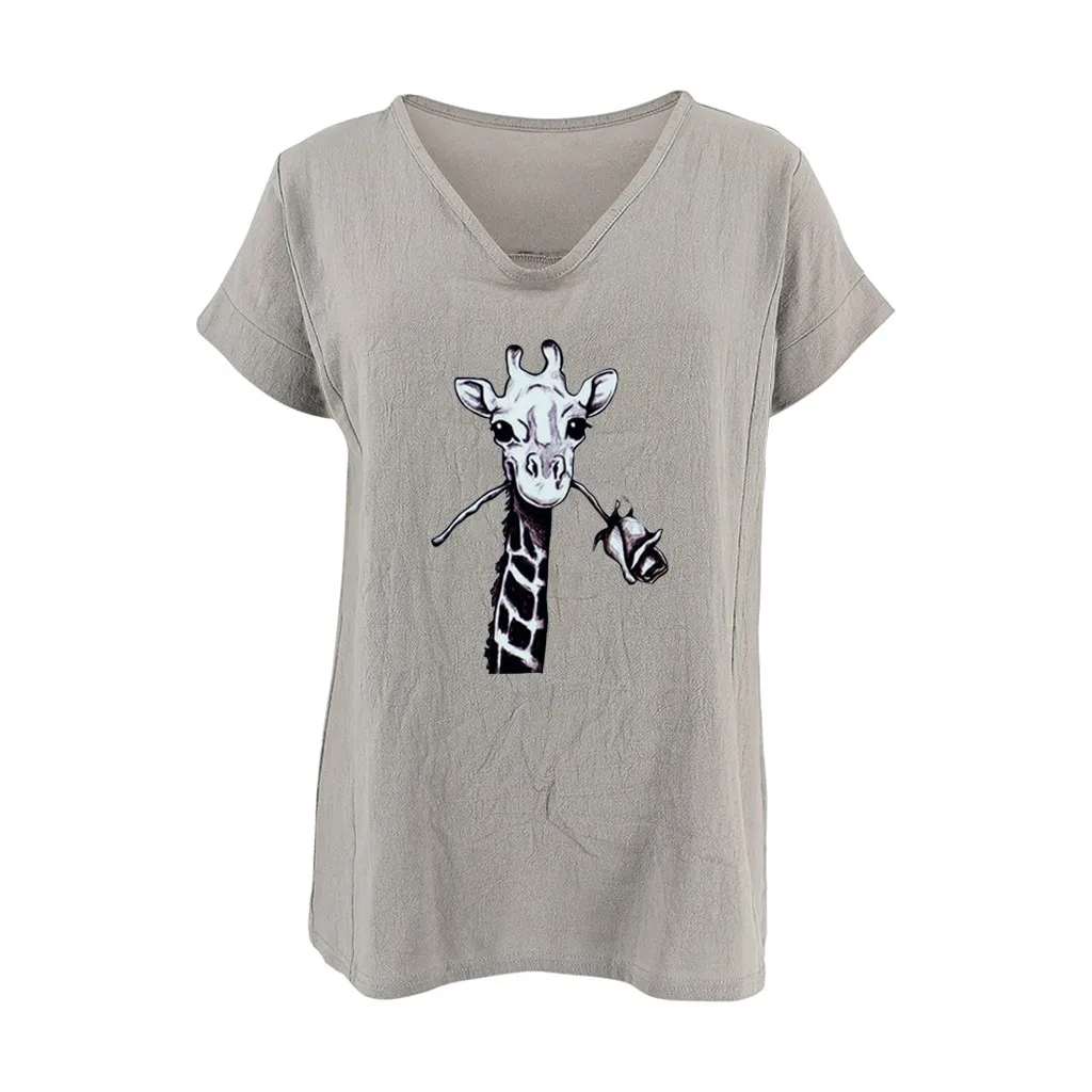 

Fashion T-shirt Women's Summer Short Sleeve Animal Printed V-Neck Oversize Tops Female T-Shirt Loose Casual Blouse#35