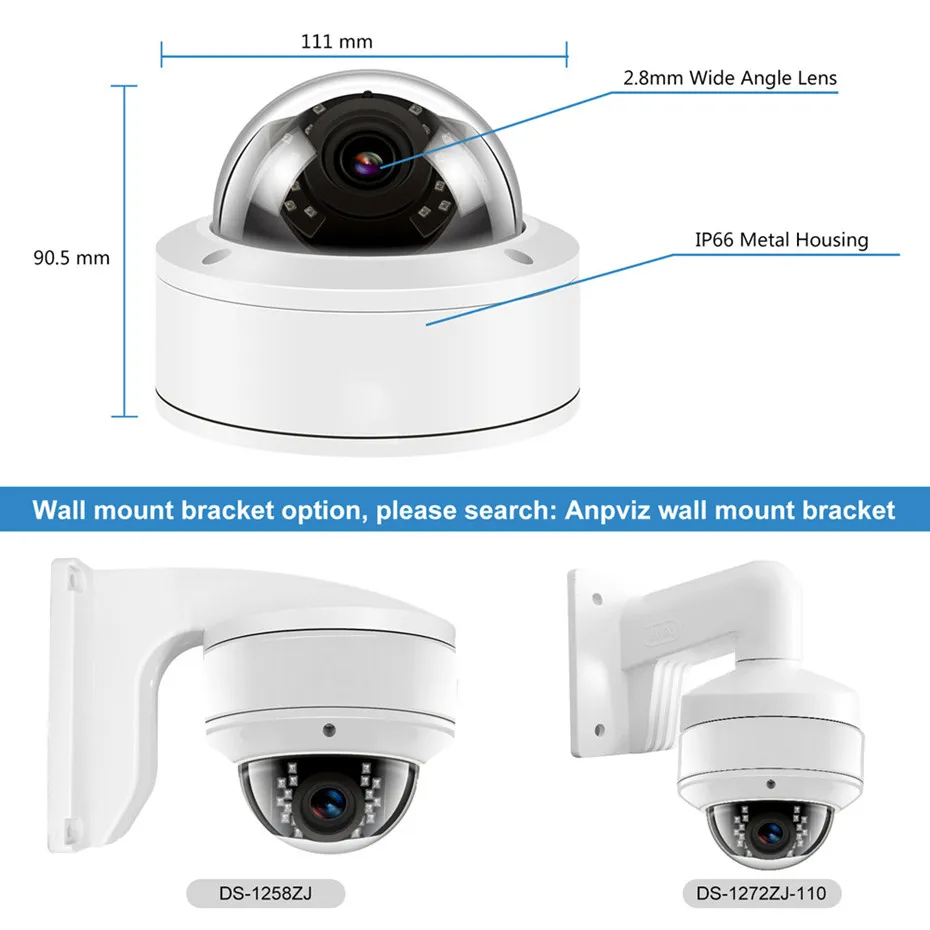 Совместимая с Hikvision IP-камера Anpviz 5 МП купольная камера безопасности 4-кратным
