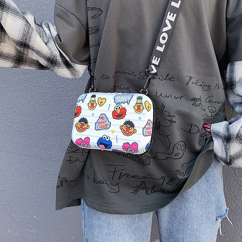 

New Small Luggage Bags Luxury Handbags Women Shoulder Bags Fashion Cartoon Prints Suitcase Shape Mini Bag Women Clutch Bags