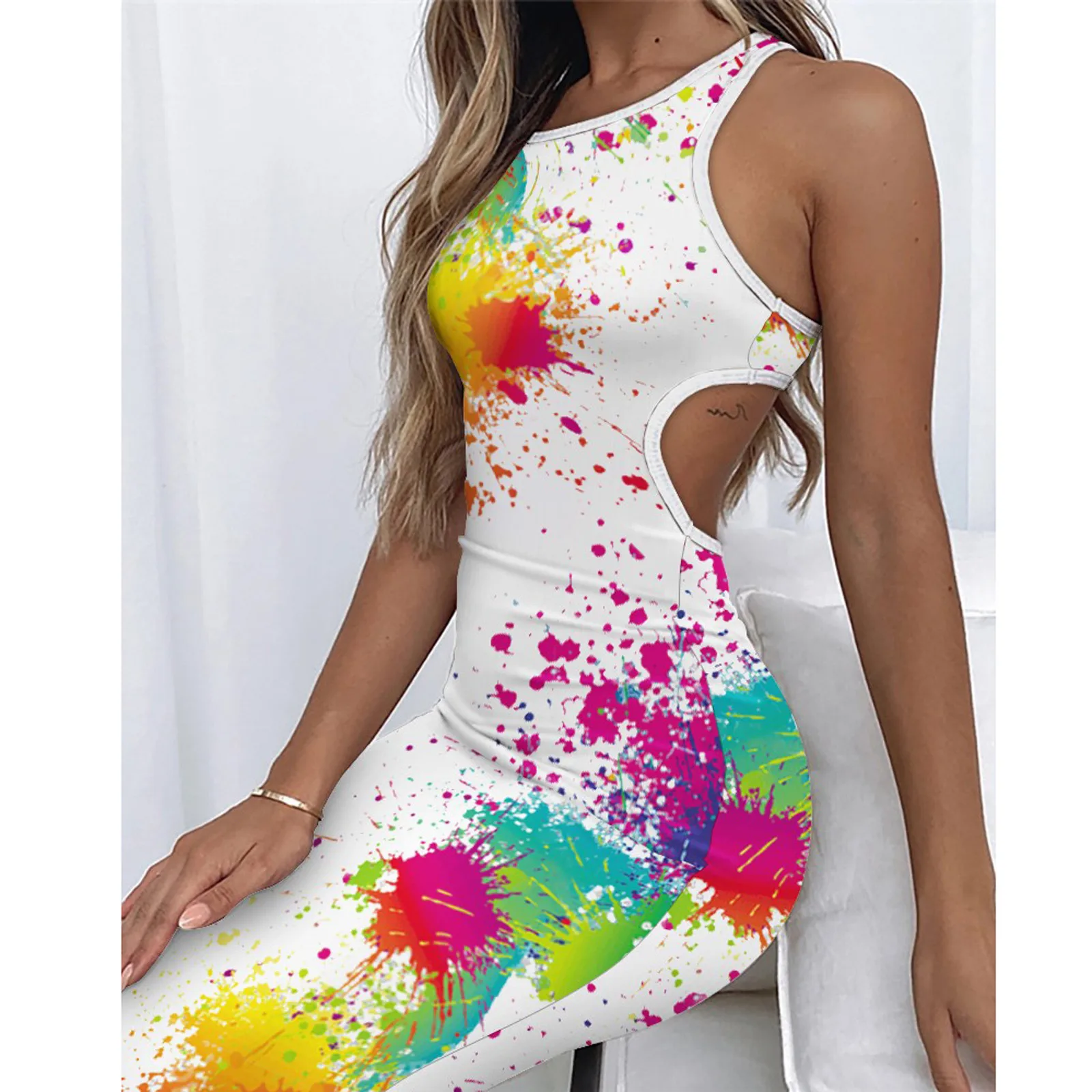 

Womens Casual Summer Bodycon Dress Loose Sleeveless Tunic Dress For Women Backless Party Sexy Black Clubwear 2021 Dresses