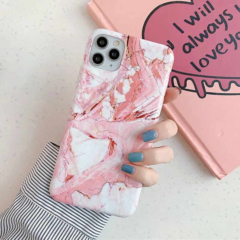 

USLION Soft Silicone Glossy Marble Phone Cover For iPhone 12 11 Pro Max X XR XS Max 7 8 7Plus SE 2020 Stone Marble Texture Cover