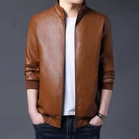 mens leather jackets and coats black faux short leather jackets zipper basic coat fashion collar motor biker low collar jacket