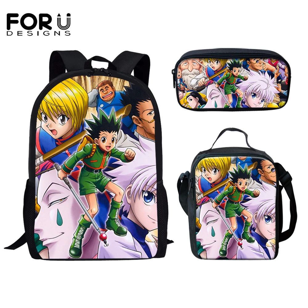 Школьные ранцы для мальчиков и девочек FORUDESIGNS, ранец с мультяшным дизайном Hunter X Hunter, детский студенческий рюкзак из аниме, рюкзак