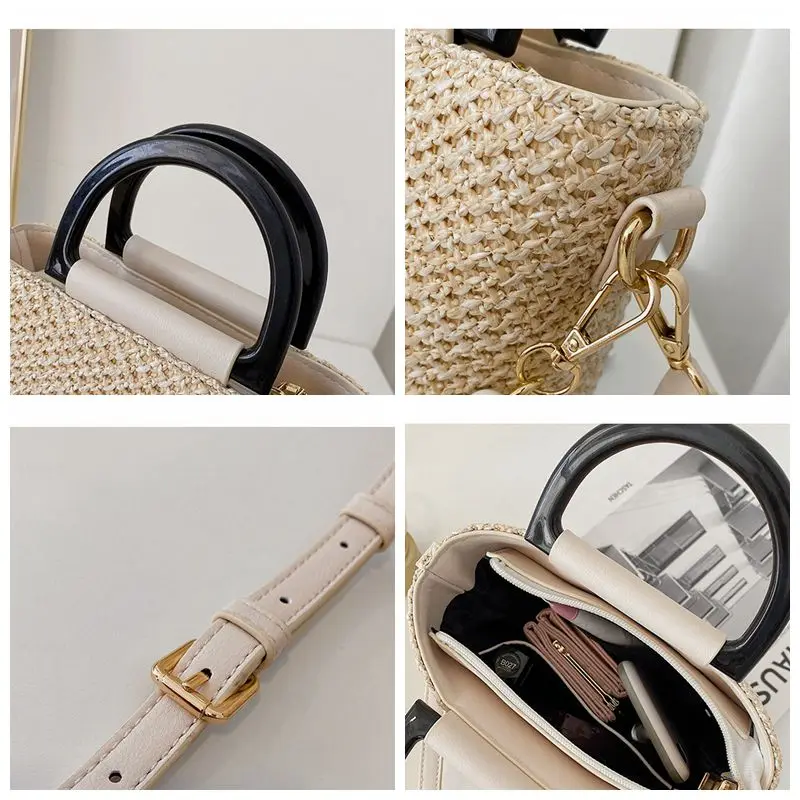 

Summer Straw Bucket Bags For Women Designer Chain Women Menssenger Shoulder Bag Summer Travel Female Handbags Beach Women's Bags
