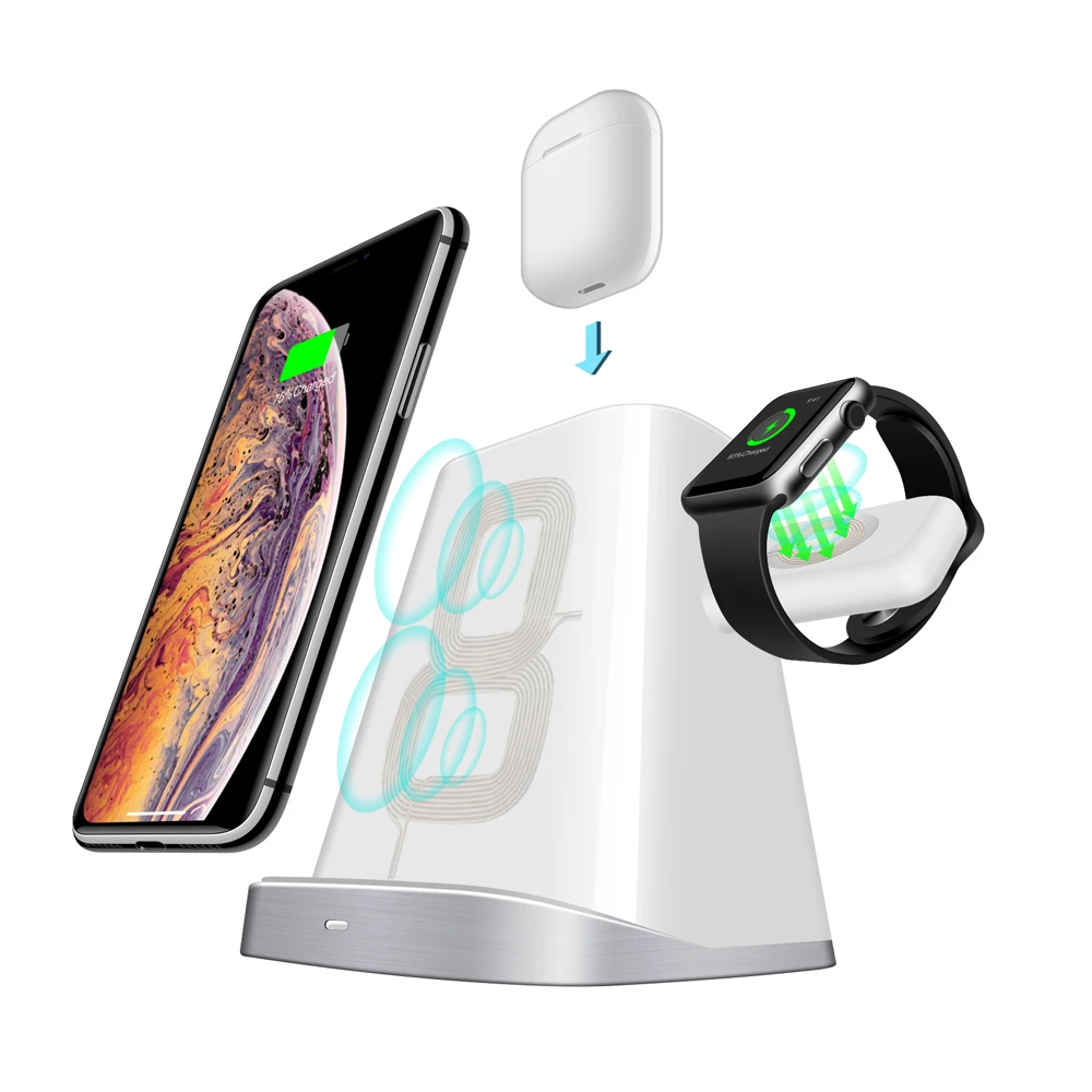 Беспроводная зарядная док станция 3 в 1 Qi для Apple Watch Airpods Pro iPhone 12 XS XR XsMax 8X11 Max