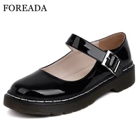 foreada woman mary janes shoes flat patent leather janpanes style pumps buckle jk uniform lady shoes round toe flats shoes 34 43
