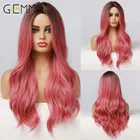 GEMMA Ombre черный розовый красный розовый цвет натуральные волнистые длинные волосы парик для черных женщин средней части термостойкие синтетические парики