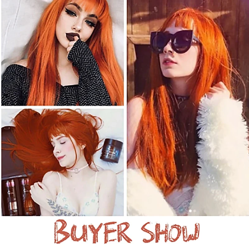 HAIRJOY Long Straight Synthetic Hair  Orange Color Women Cosplay Wigs Neat Bang