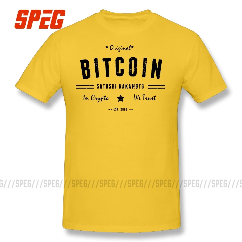Биткоин Satoshi крипто логотип футболка размера плюс принт короткий рукав футболка Новинка Высокое качество хлопок мужские футболки - Цвет: Золотой