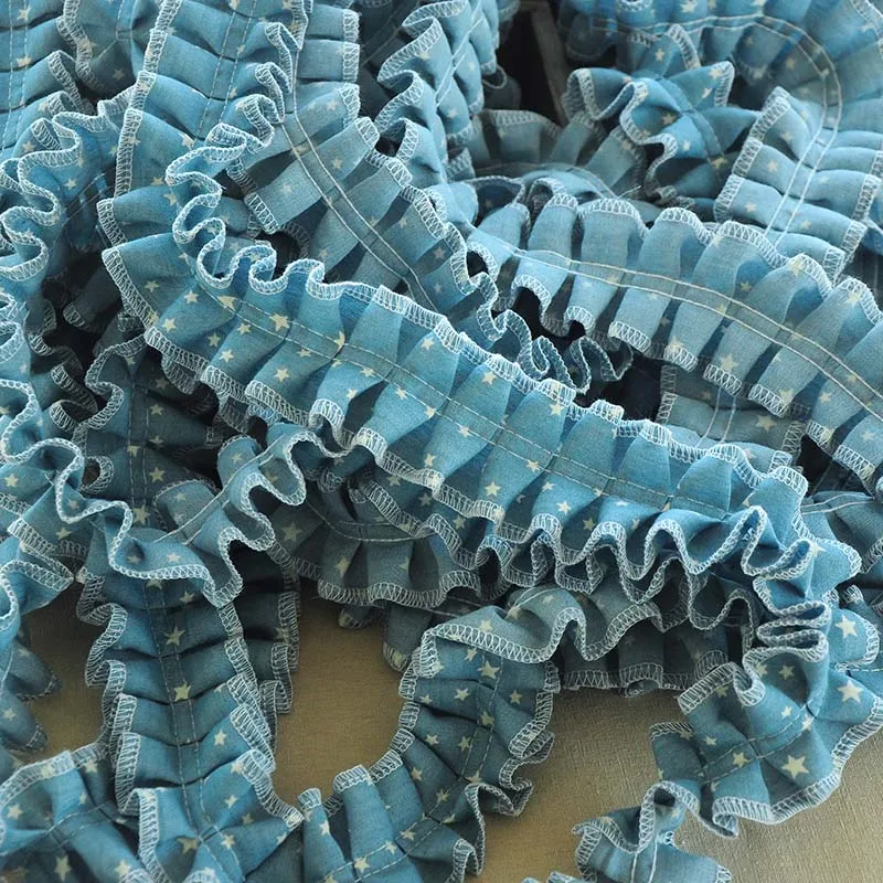 Синяя джинсовая лента с принтом в виде звезды один метр ткань для шитья одежды