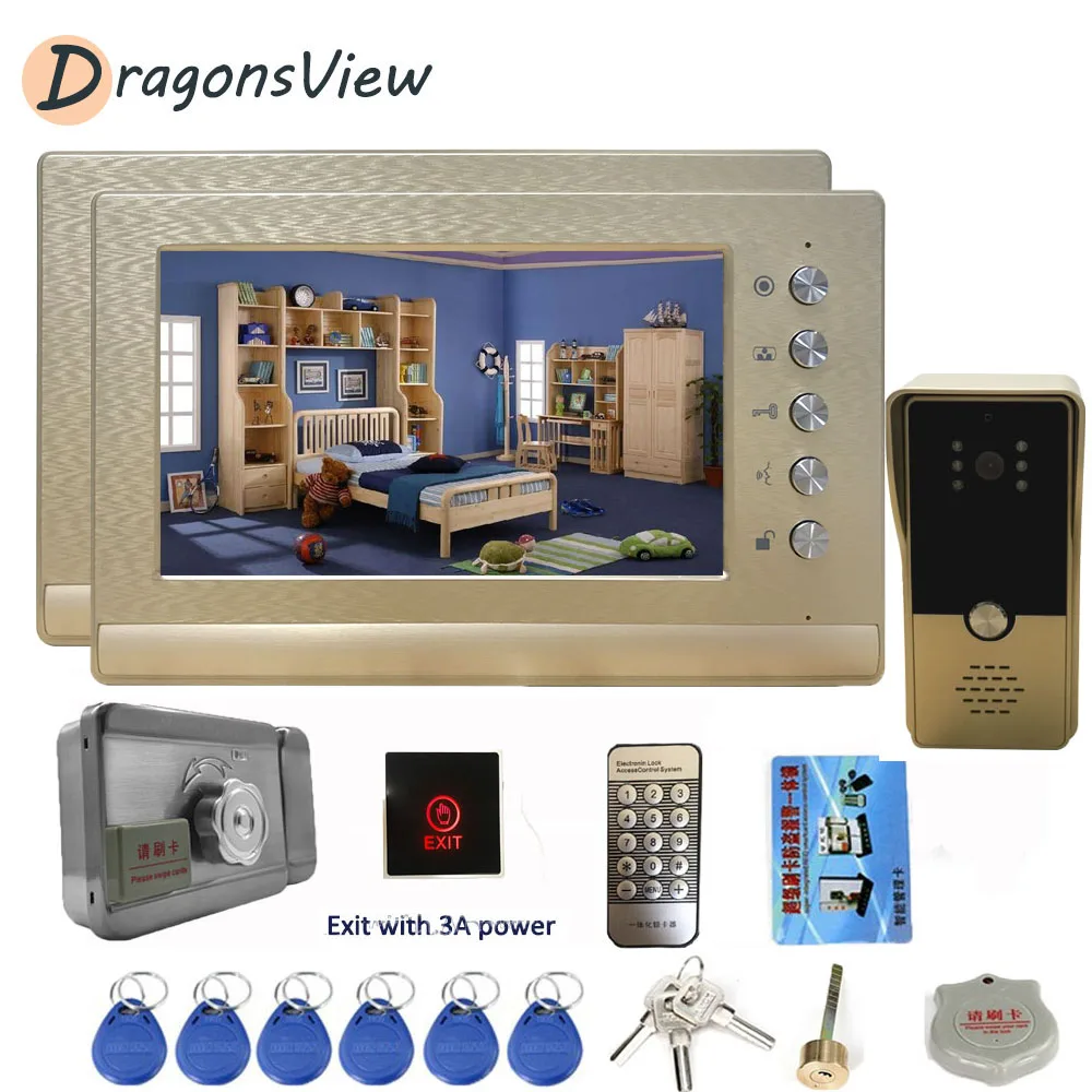 dragonsview 7 inch home video intercom with electric lock 1000tvl video door phone access control system 3a power exit button free global shipping