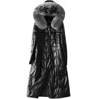 Женская длинная куртка из овечьей шерсти, с воротником из лисьего меха и капюшоном, большие размеры 3XL, осеньзима 2021