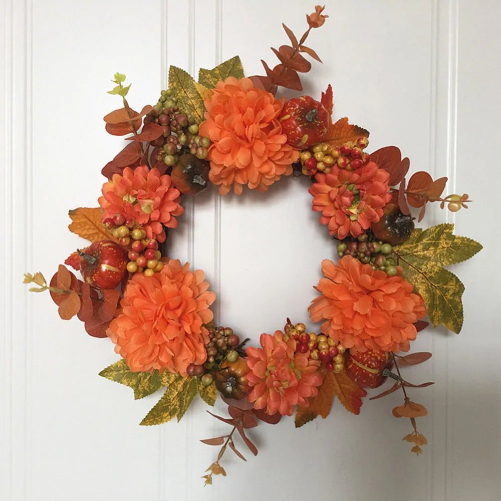 

Autumn Simulation Berry Pumpkin Maple Leaves Wreath Home Party Hanging Decorations Pendants For Christmas Halloween Thanksgiving