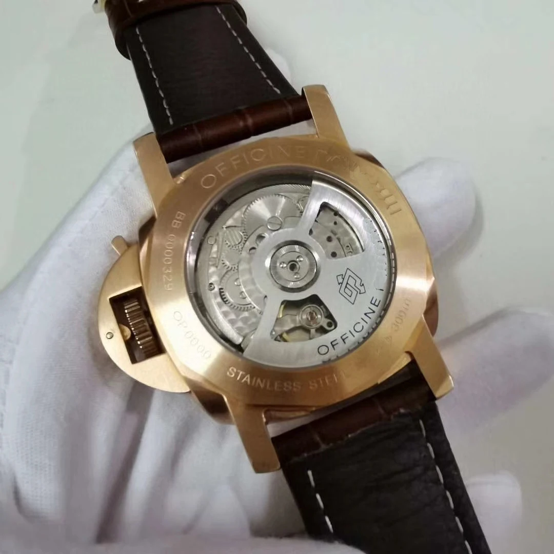 

Luxury Brand New Men Automatic Mechanical GMT 8 DAYS Sapphire Blue Leather Stainless Steel 1950 Watch Rose Gold Luminous 44mm