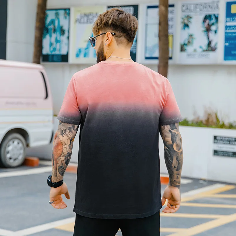 

2021 Summer Fashion Gradient Color Oversized T Shirt Men Loose T-shirt Fat man Tops Cotton Casual Puls Size Clothes