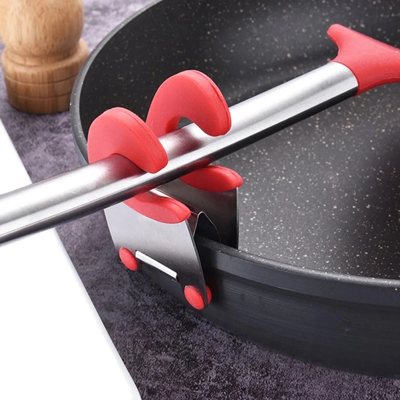 

1Pcs Stainless Steel Pot Side Clips Anti-scalding Spoon Holder Kitchen Gadgets Rubber Convenient Kitchen Tools