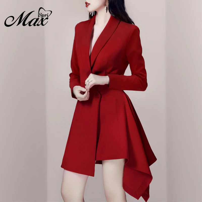 Max Spri 2019 New Arrival Vestidos Sexy Asymmetrical V Neck Full Sleeve Charming Women Party Office Lady Suit