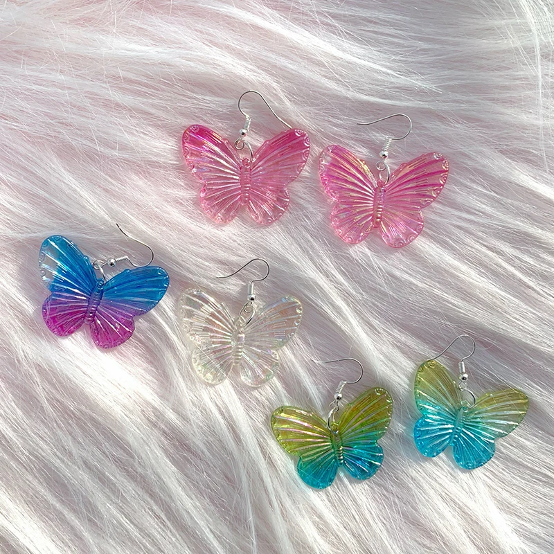 

2000s Accessories Rainbow Butterfly Dangle Earrings for Women Harajuku DIY Jewelry Y2K Fashion Earrings Egirl Aesthetic Party