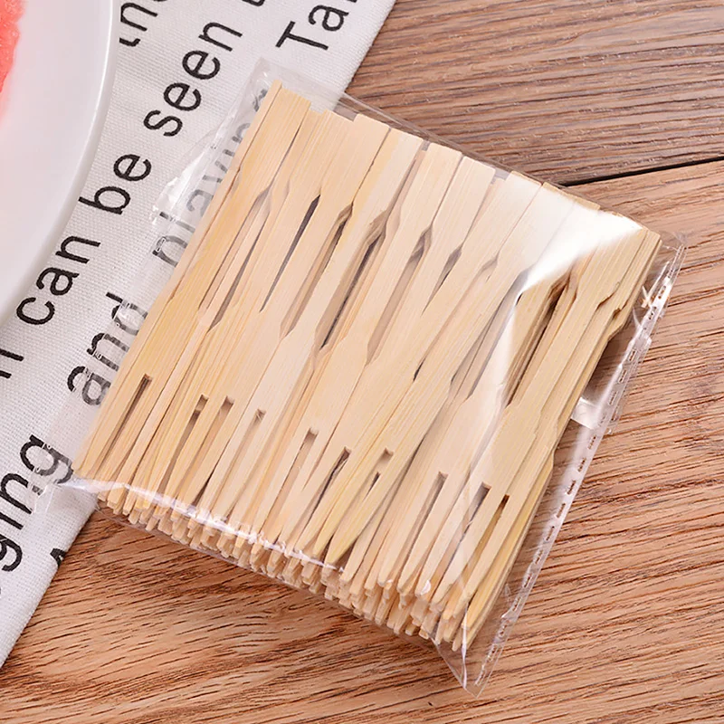 100 шт чистое бамбуковое одноразовые деревянные фруктовые вилки десерт коктейль