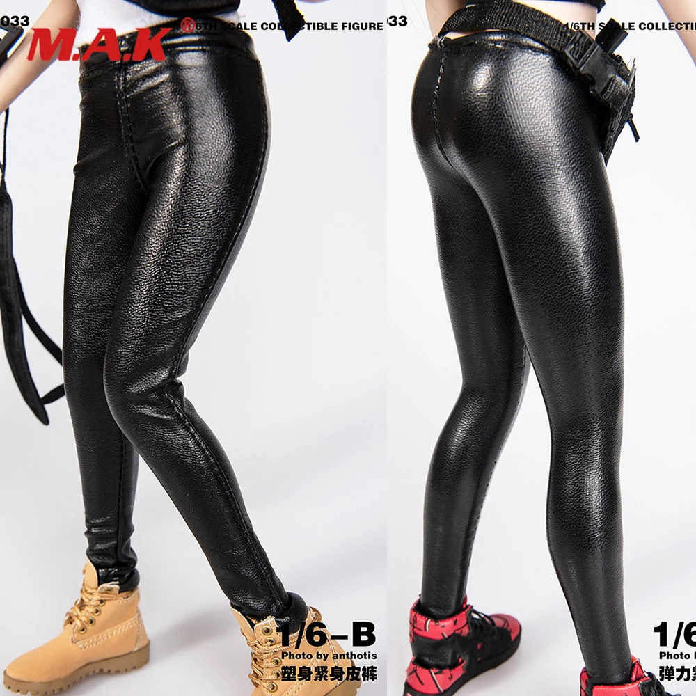 Масштаб 1/6 женский аксессуар для фигуры сексуальные модные черные кожаные брюки