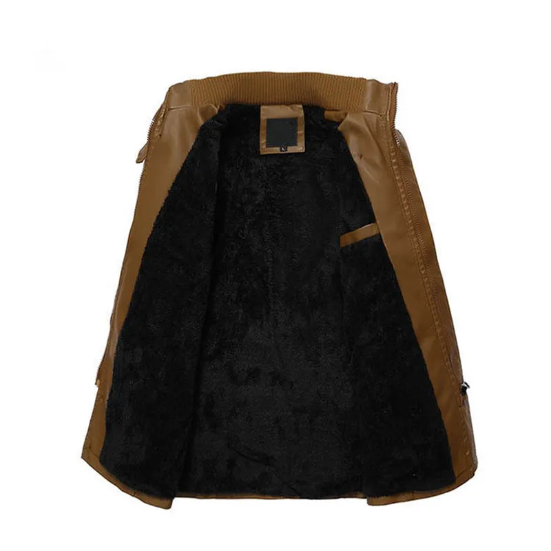 

New Winter Warm Design Leather Jacket Men With Washed Leather Motorcycle Standing Collar Jackets Coat Male