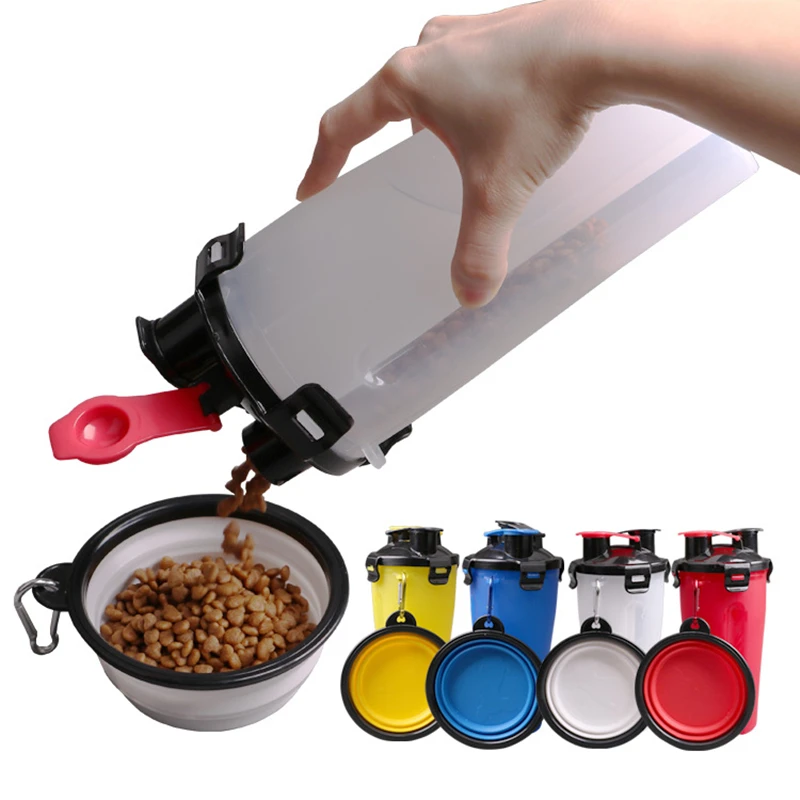 

Portable Travel Bowl 2 in 1 Pet Water Food Container With 2 Folding Pet Bowls Outdoor Dog Feeder Cup For Dogs Cat