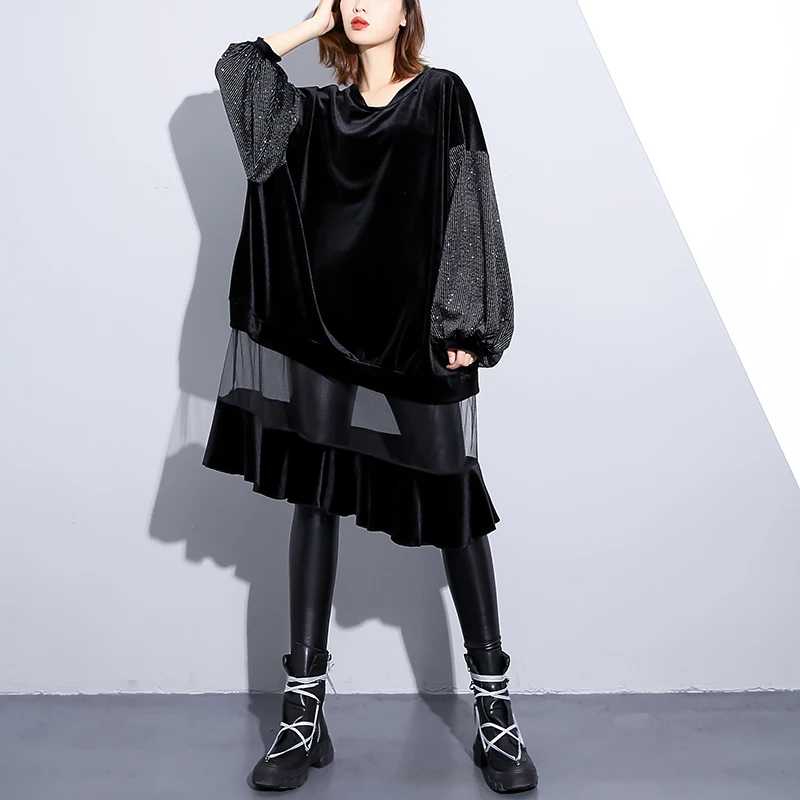 Лоскутное Сетчатое платье для женщин с круглым вырезом рукавом летучая мышь