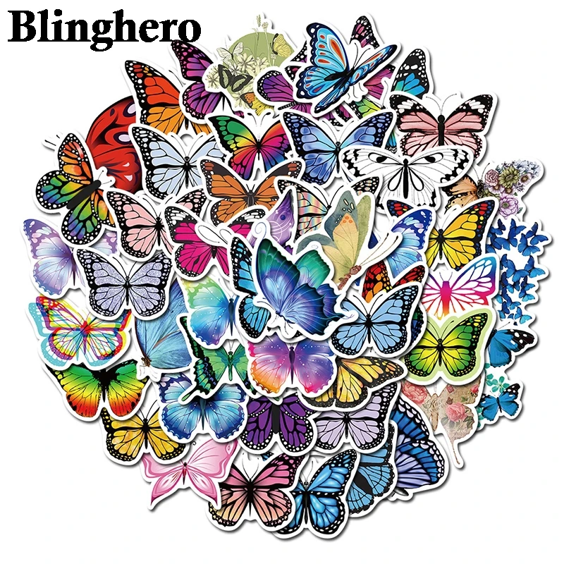 

CA1313 50 шт./компл. Наклейка на стену с бабочками Водонепроницаемая художественная наклейка украшение для ноутбука, велосипеда, багажа, гитары,...