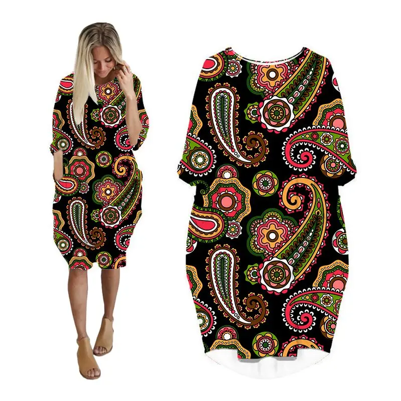 Женское платье с принтом пейсли уличная одежда длинным рукавом и 3d платья миди