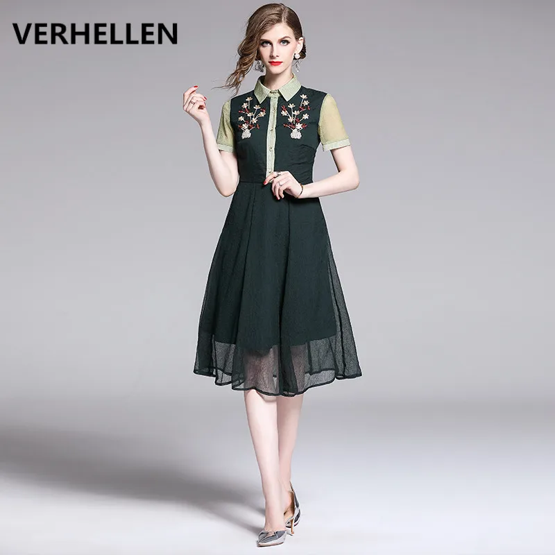 Женское шифоновое платье-рубашка VERHELLEN модельное дизайнерское платье с коротким