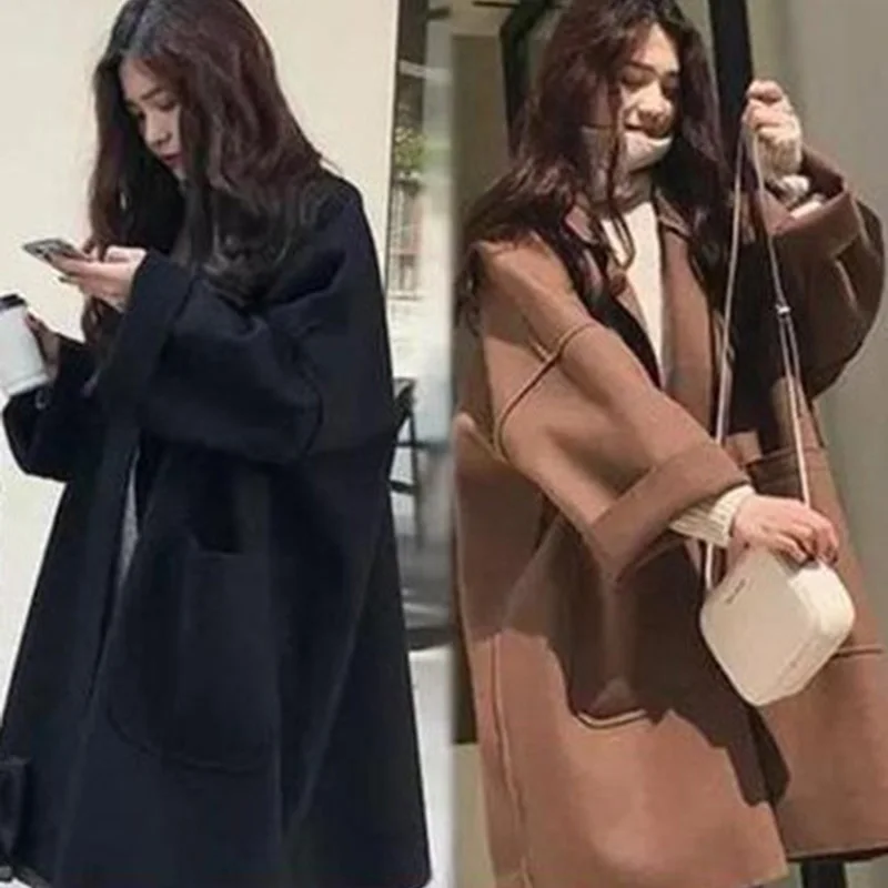 Длинное шерстяное пальто 2019 осенне-зимняя одежда новый отложной воротник карман