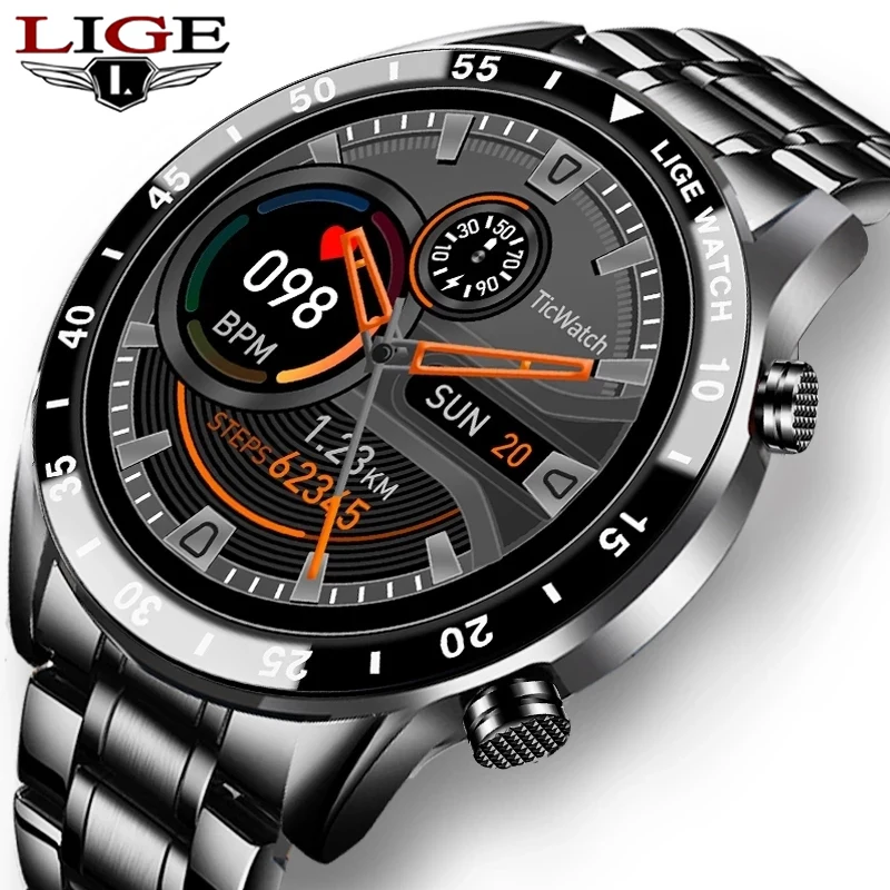 

LIGE 2023 New Luxury brand mens watches Steel band Fitness watch Heart rate blood pressure Activity tracker Smart Watch For Men