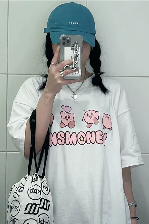 

Student shirt female 2021 new summer Korean version of ins retro anime letter printing loose short-sleeved T-shirt tide