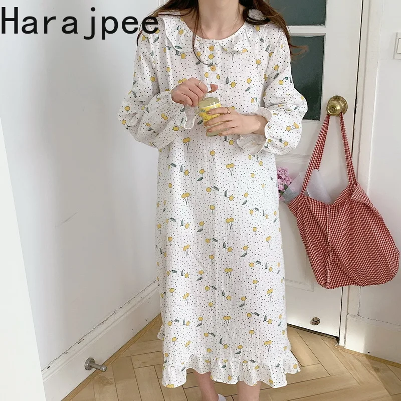

Пижама в стиле харадзпи с изображением вишни, хлопковая ночная рубашка, Женская весенне-летняя тонкая Базовая Домашняя одежда с длинным рук...