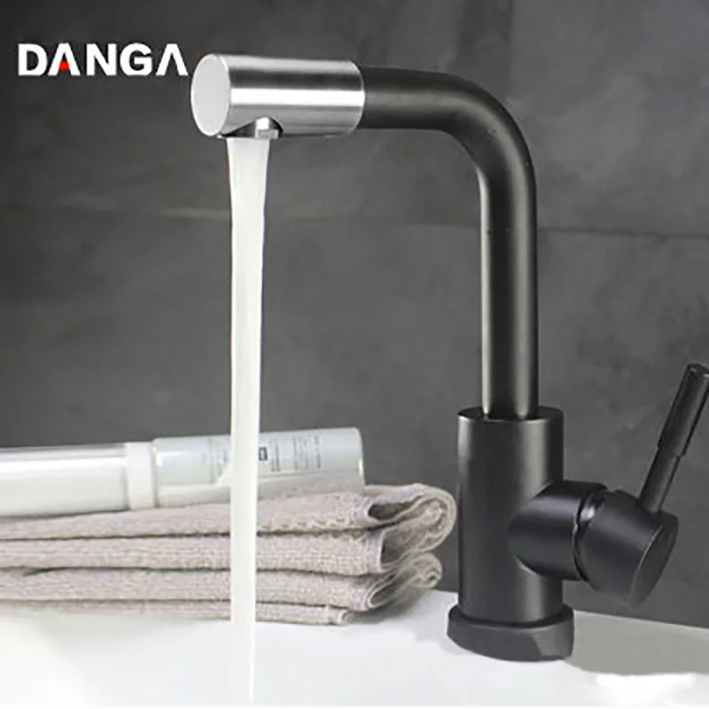 

Black/White Basin Faucet 2 In 1 Bathroom Faucet Double Rotation Sink Tap Hot and Cold Mixer 304 Stainless Steel Vanity Water Tap