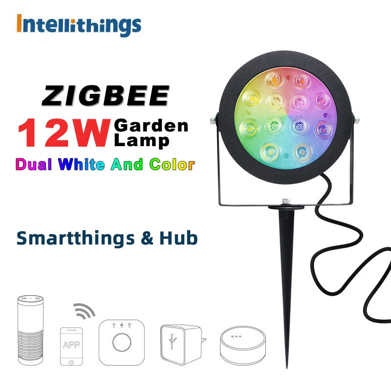 

Умный светодиодный садовый светильник Intellithings Zigbee, уличный светодиодный светильник 12 Вт, работает с устройствами «Samrtthings» с голосовым управ...