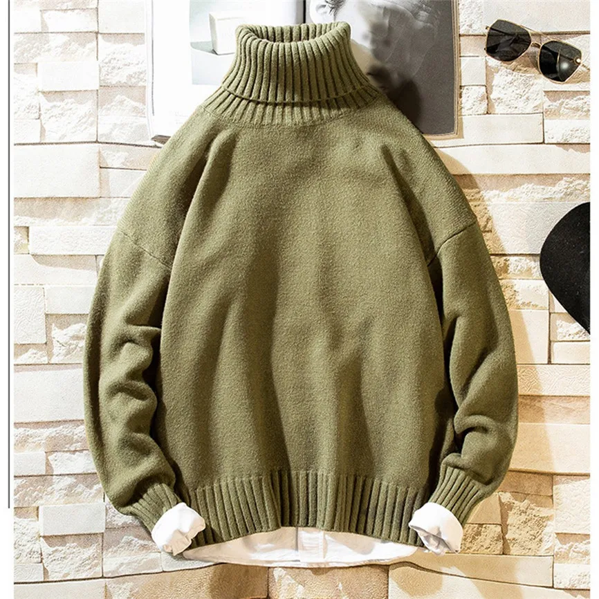 Мужской повседневный Однотонный свитер в стиле хип хоп вязаный пуловер с высоким