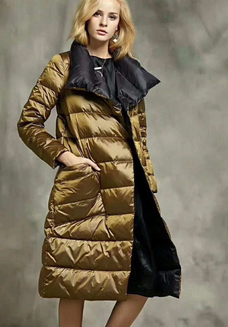 

Stand collar down jacket on both sides women's new winter 2020 double face wear super light medium length slim knee white duck