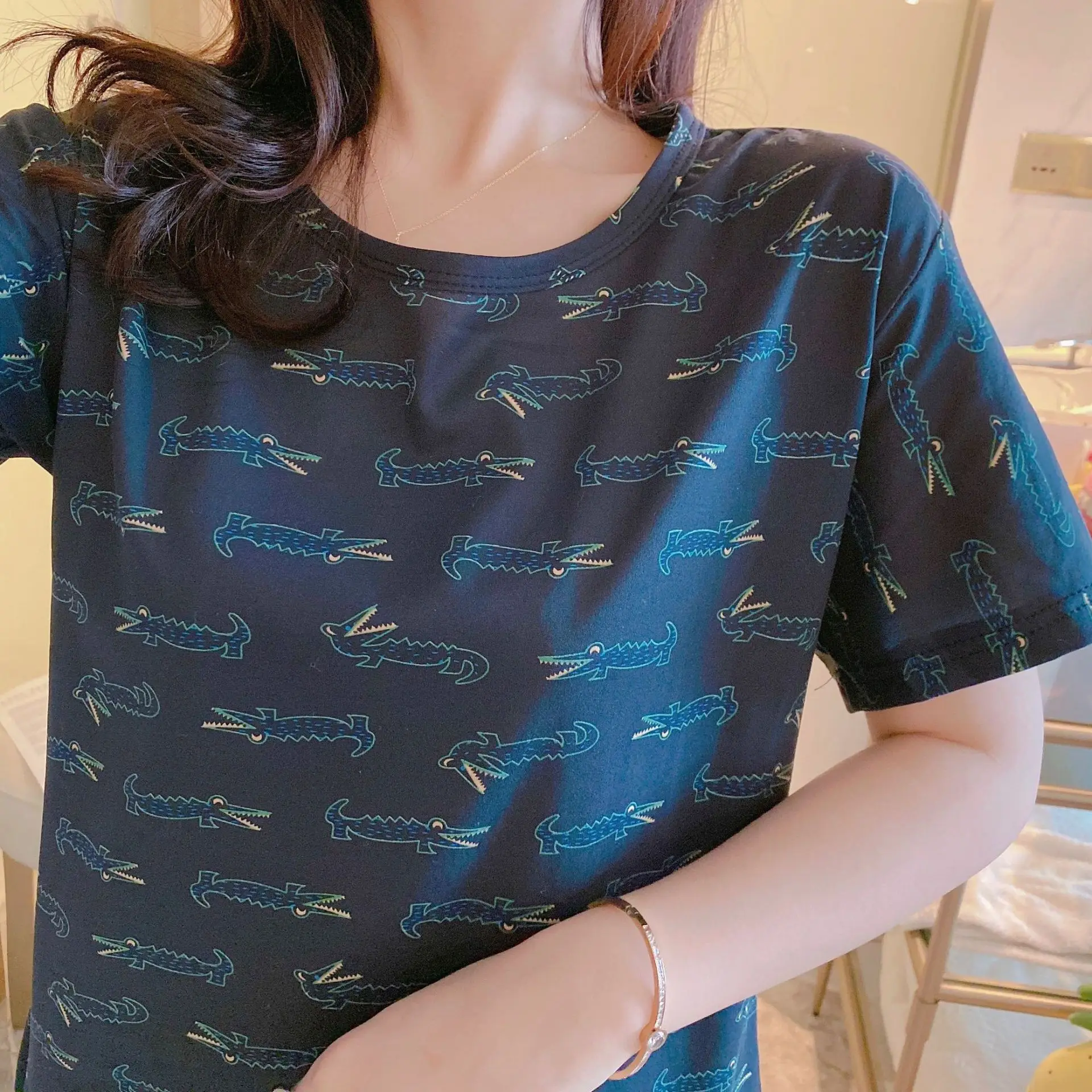 

Pajamas Set for Woman Cartoon Printed Summer Home Sleepwear 2 Pieces Short Sleeve Leisure Kawaii Lady Night Wear Bathrobe