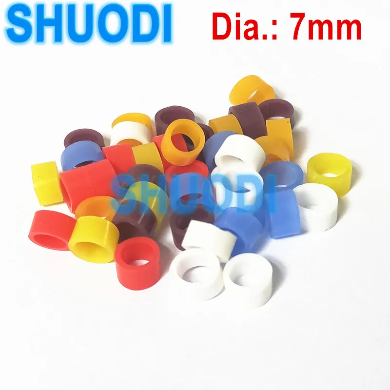 50 шт. Многоцветные автоклавируемые колечки-коды для универсальных силиконовых зубных инструментов диаметром 7 мм.