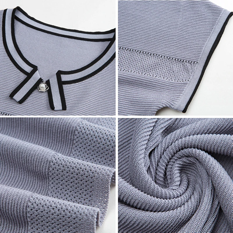 

Women Summer Screw Thread Patchwork Pullover Tee Fashion Loose Short Seeve Knitted T-Shirt Female Casual Top Womens Clothing