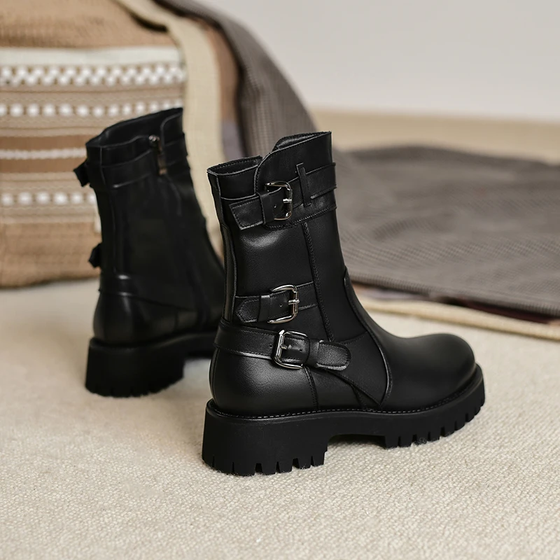 Ботинки женские из натуральной кожи на среднем каблуке Осень-зима | Обувь