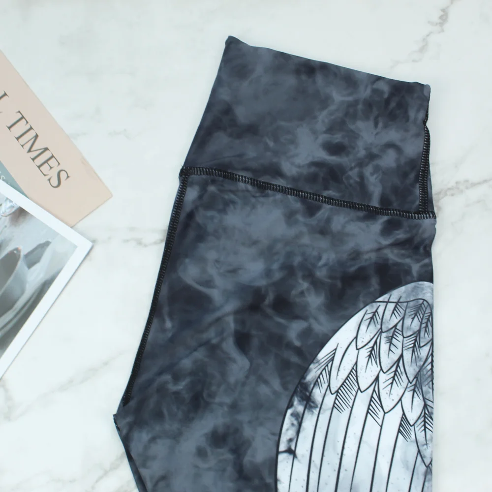 Black &amp White Devil's Wings Women's Fog Smudge Yoga Leggings Fitness Workout Tight Pants | Спорт и развлечения
