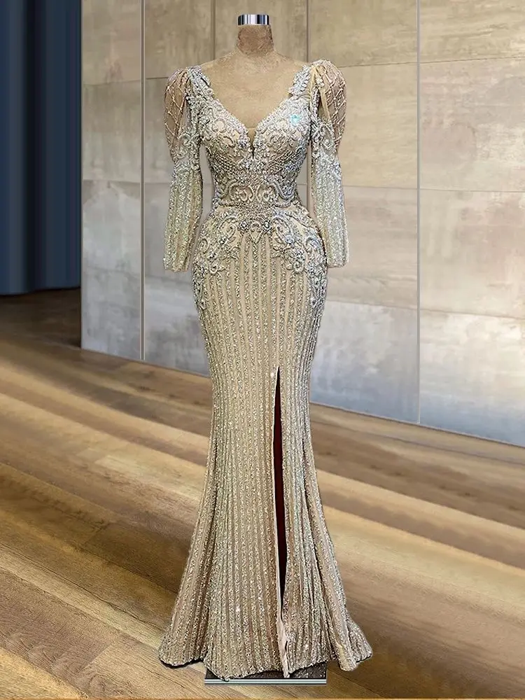 Роскошное платье-Русалка для выступления на сцене певицы с длинным рукавом