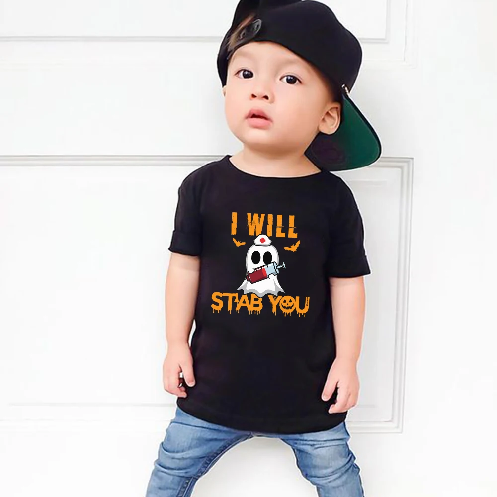 

3 To 12 Years Halloween Child Clothes Fashion Funny Toddler Boy T Shirts Short Sleeve Casual Black Tops Kids Tees Wholesale