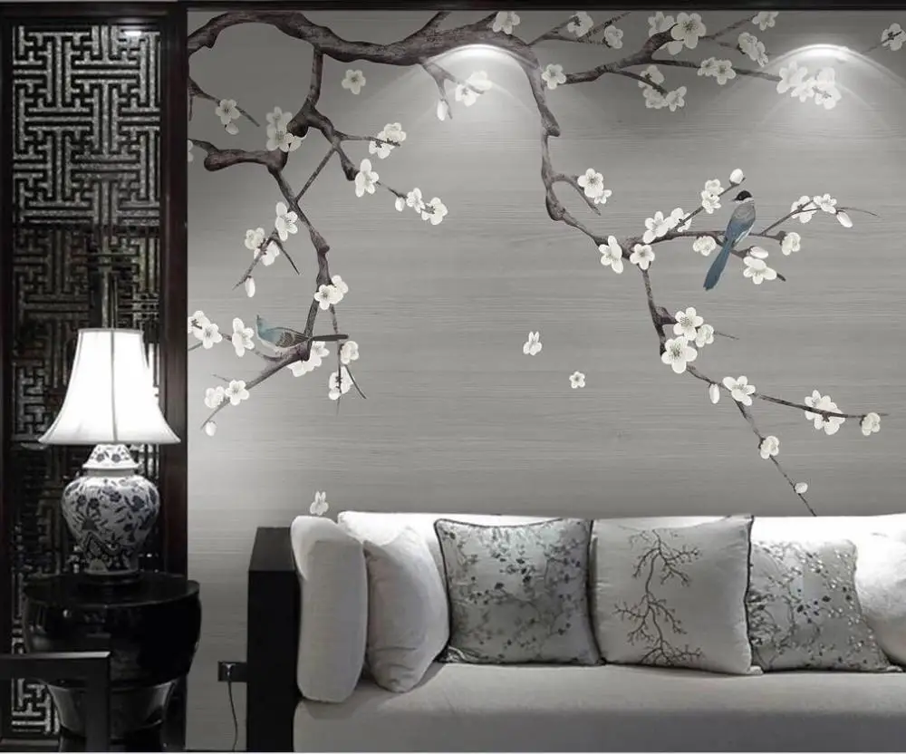 Большие Настенные обои на заказ настенное покрытие с ручной росписью цветами и